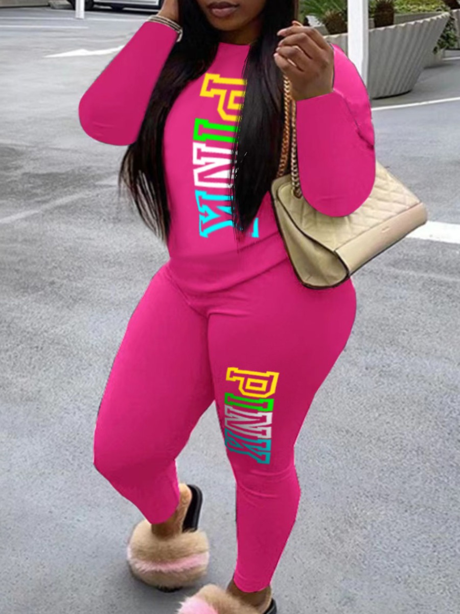 LW Plus Size Pink Letter Print Pants Set