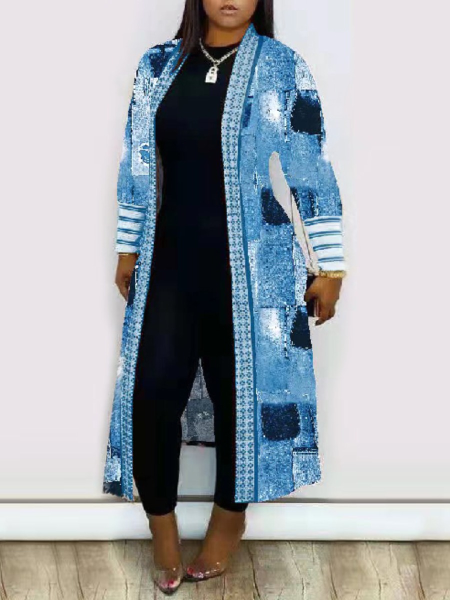LW Plus Size Imitation Denim Loose Trench Coat