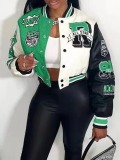 LW Letter Decor Striped Varsity Jacket