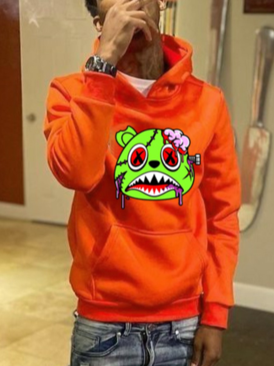 LW Men Cartoon Print Kangaroo Pocket Hoodie