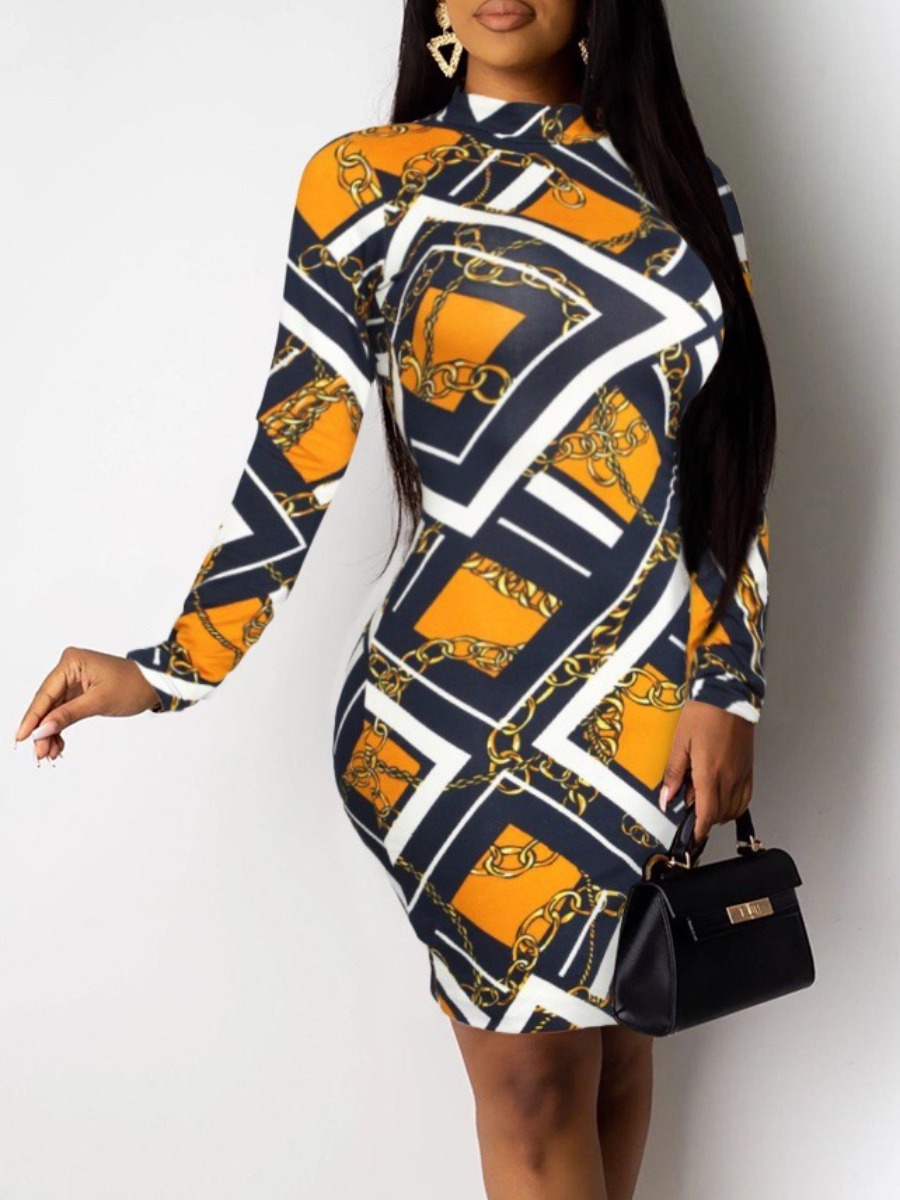 LW Chain Geometric Print Bodycon Dress