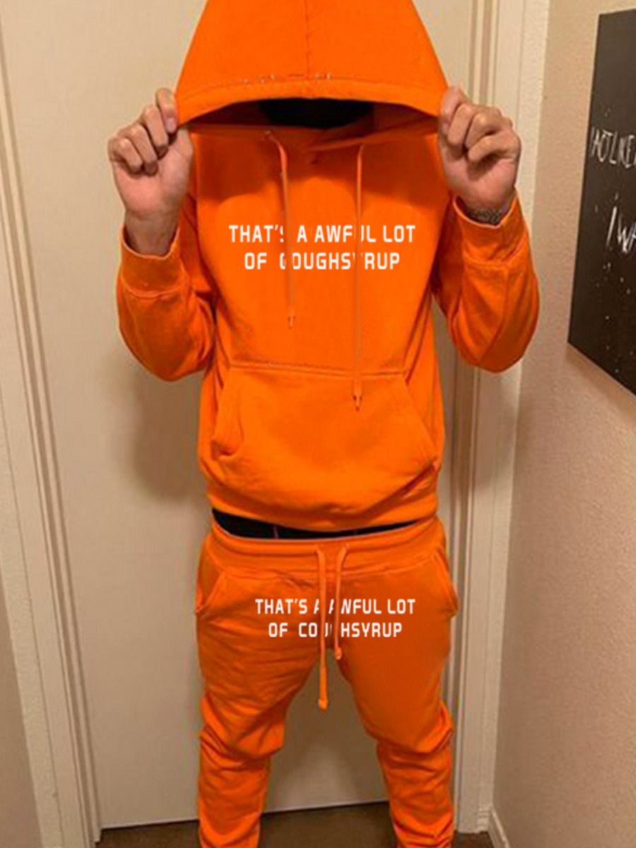 LW Men Letter Print Kangaroo Pocket Tracksuit Set
