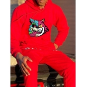 LW Men Cartoon Print Kangaroo Pocket Hoodie