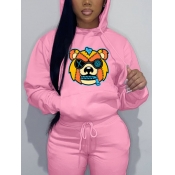LW Plus Size Cartoon Print Kangaroo Pocket Hoodie