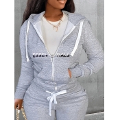LW Plus Size Hooded Collar Essentials Letter Print