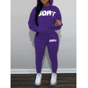 LW Letter Print Kangaroo Pocket Tracksuit Set