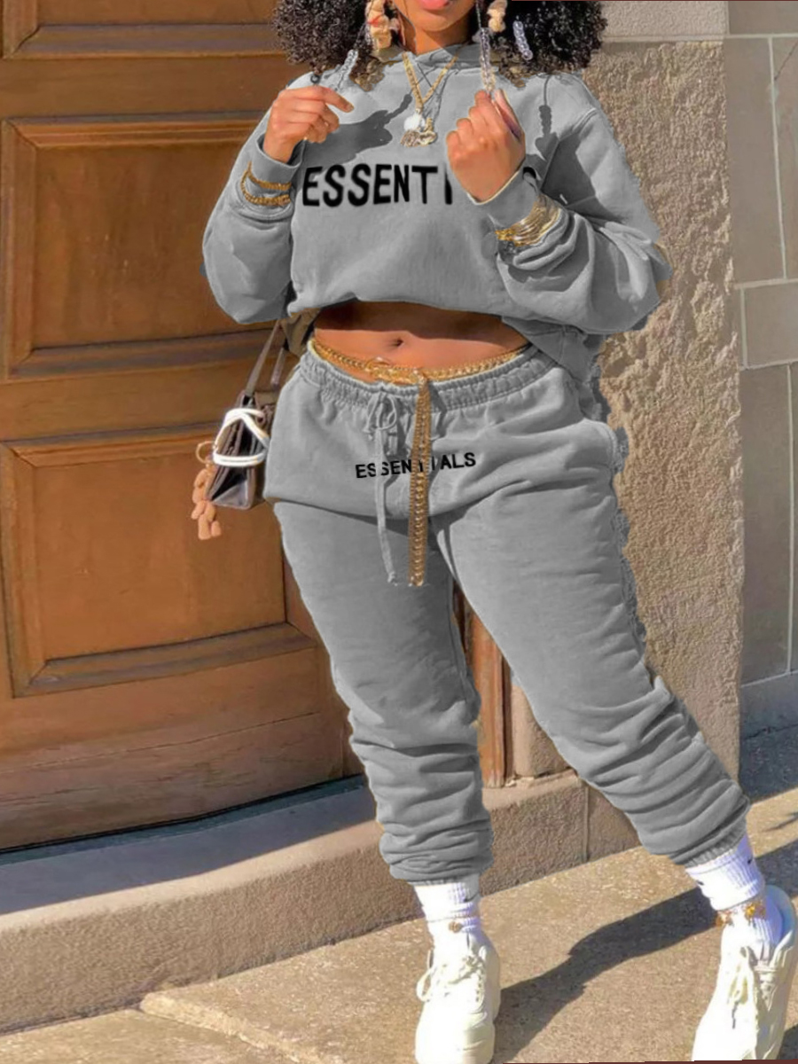 LW Plus Size Essentials Letter Print Tracksuit Set