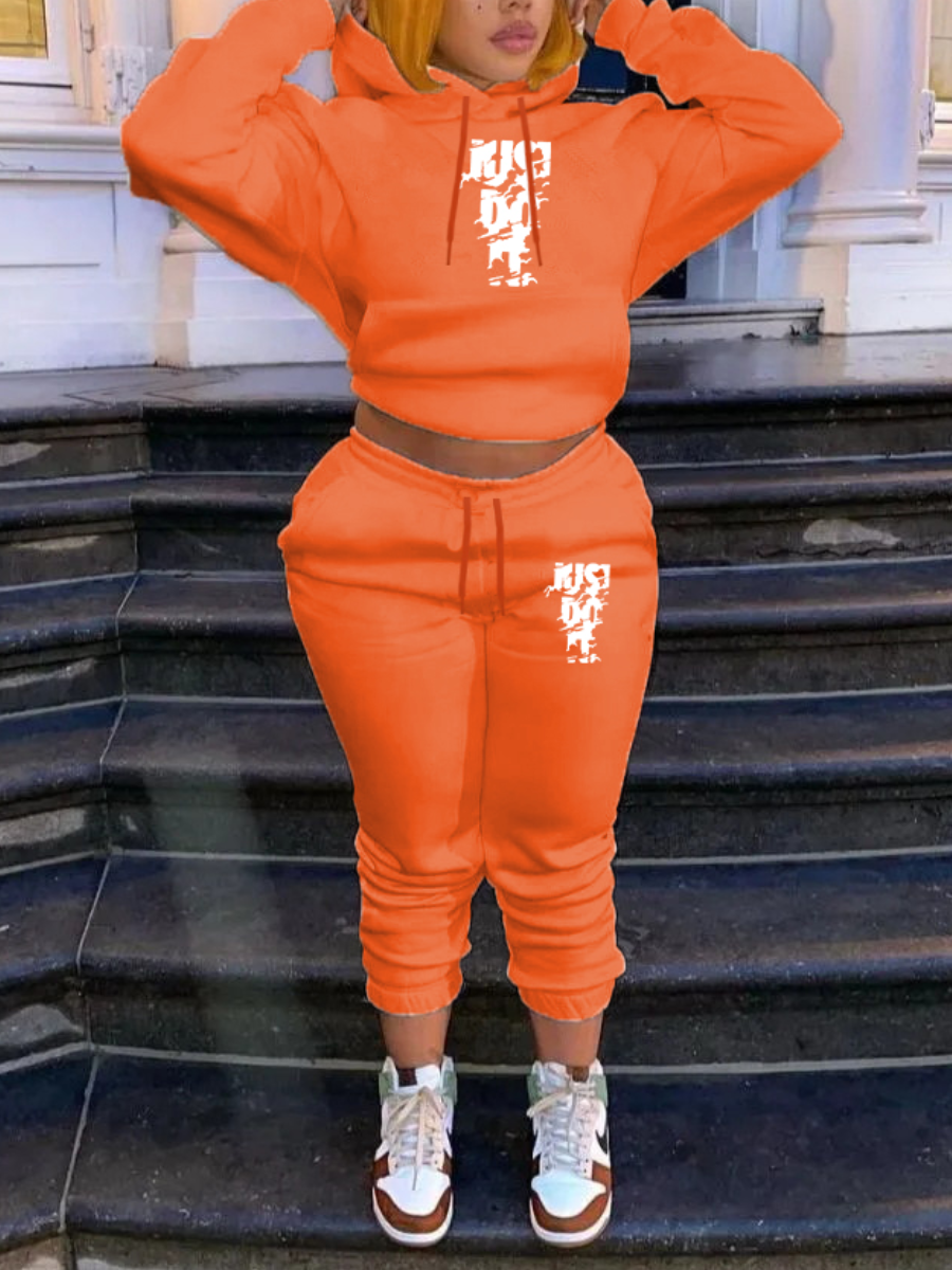 LW Plus Size Just Do It Letter Print Tracksuit Set