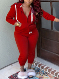 LW BASICS Plus Size Hooded Collar Kangaroo Pocket Tracksuit Set