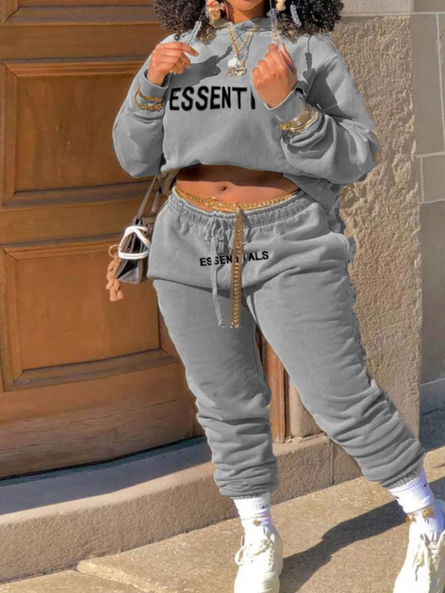 LW Essentials Letter Print Kangaroo Pocket Tracksu