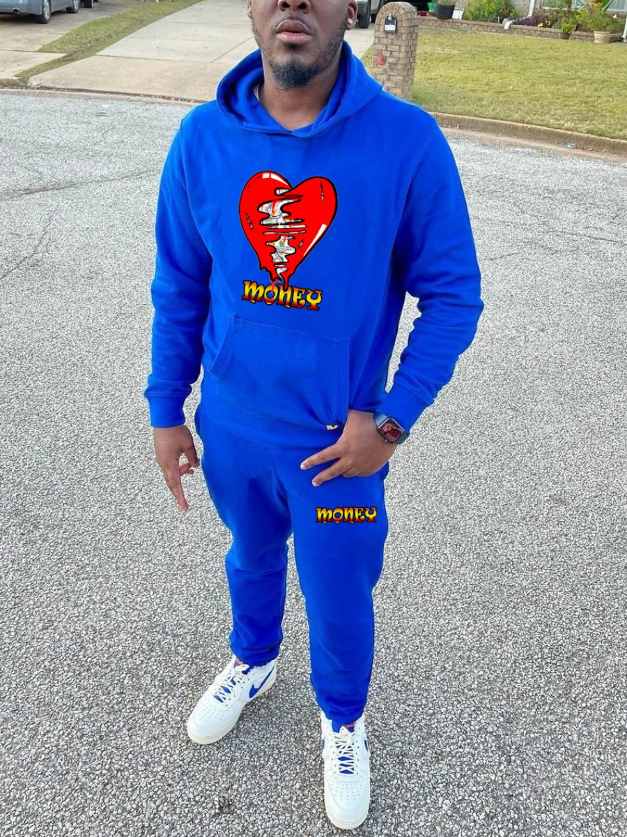 LW Men Letter Print Kangaroo Pocket Traclsuit Set