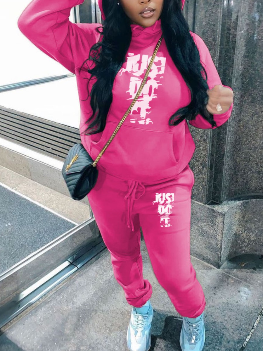 LW Just Do It Letter Print Kangaroo Pocket Tracksuit Set