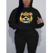 LW Plus Size Cartoon Print Kangaroo Pocket Hoodie