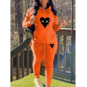 LW Plus Size Fleece Heart Print Kangaroo Pocket Tr
