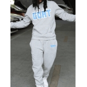 LW Men Letter Print Kangaroo Pocket Tracksuit Set