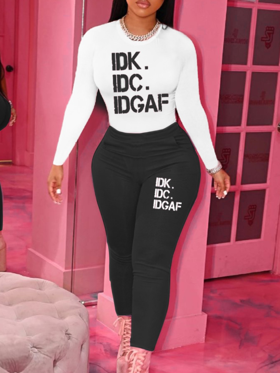LW Plus Size Letter Print Pocket Design Pants Set