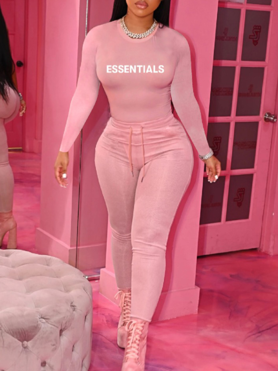 LW Plus Size Essentials Letter Print Pants Set