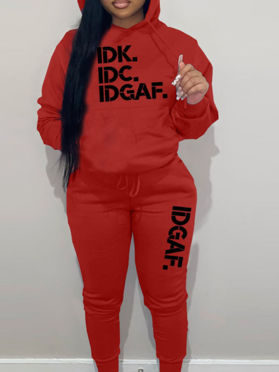 LW Plus Size Letter Print Kangaroo Pocket Tracksuit Set