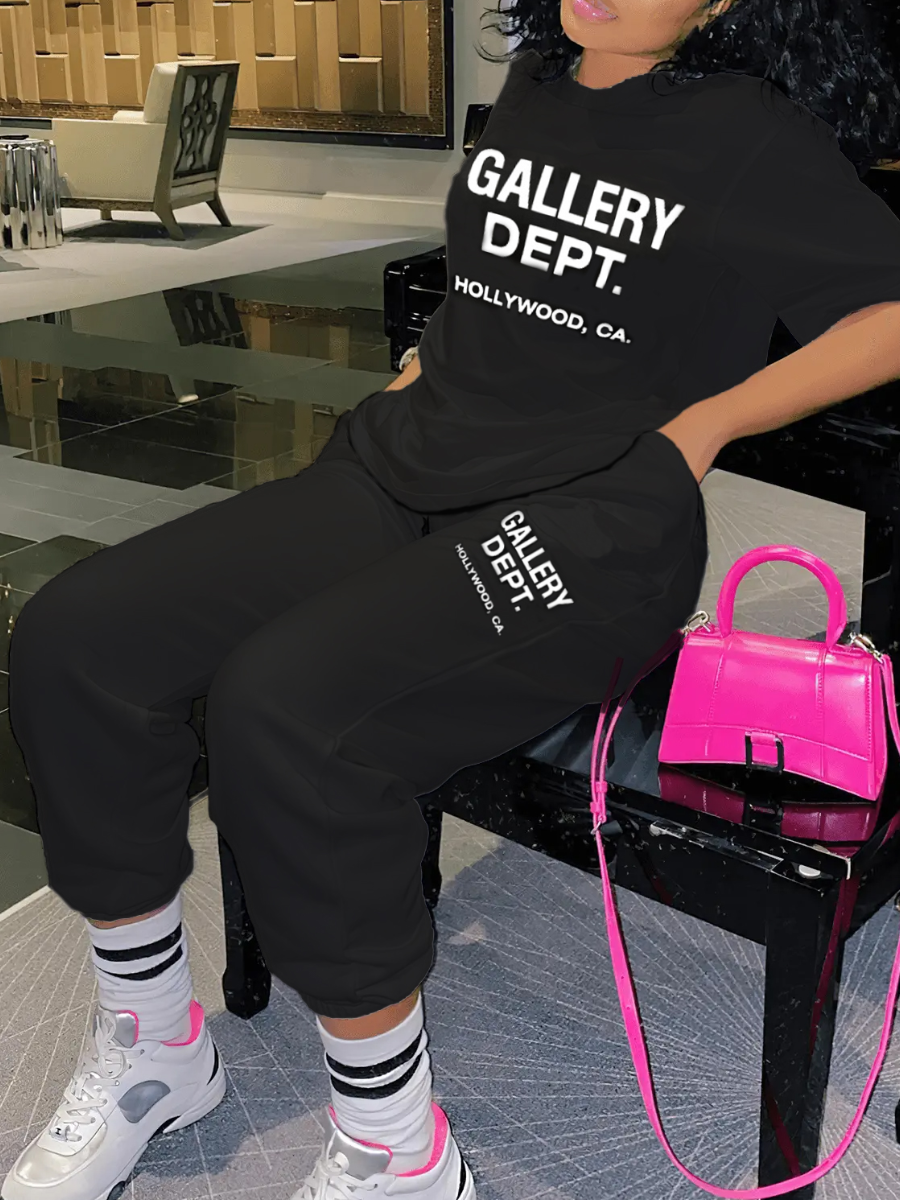 LW Letter Print Drawstring Pants Set