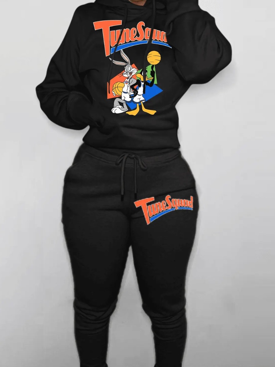 LW Cartoon Letter Print Tracksuit Set