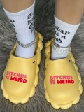 LW Letter Print Cut Out Slippers
