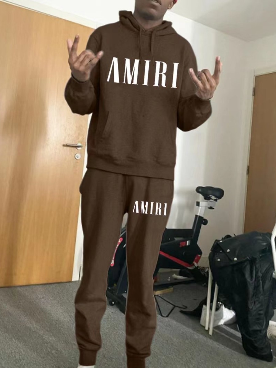 LW Men Hooded Collar Amiri Letter Print Tracksuit 