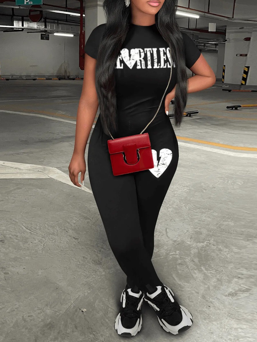 LW Plus Size Broken Heart Letter Print Jumpsuit