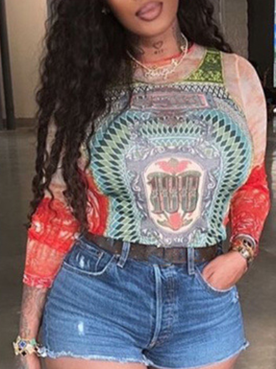 LW Mixed Print Skinny Stretchy T-shirt