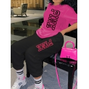 LW Pink Letter Print Drawstring Pants Set