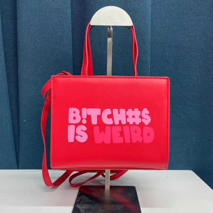 LW Faux Leather Letter Print Tote Bag