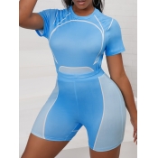 LW Sporty Round Neck Striped Baby Blue Two Piece S