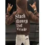 LW Men Letter Print Kangaroo Pocket Hoodie