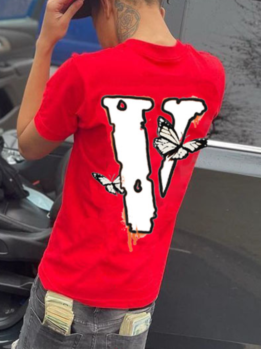 LW Men Butterfly Letter Print T-shirt
