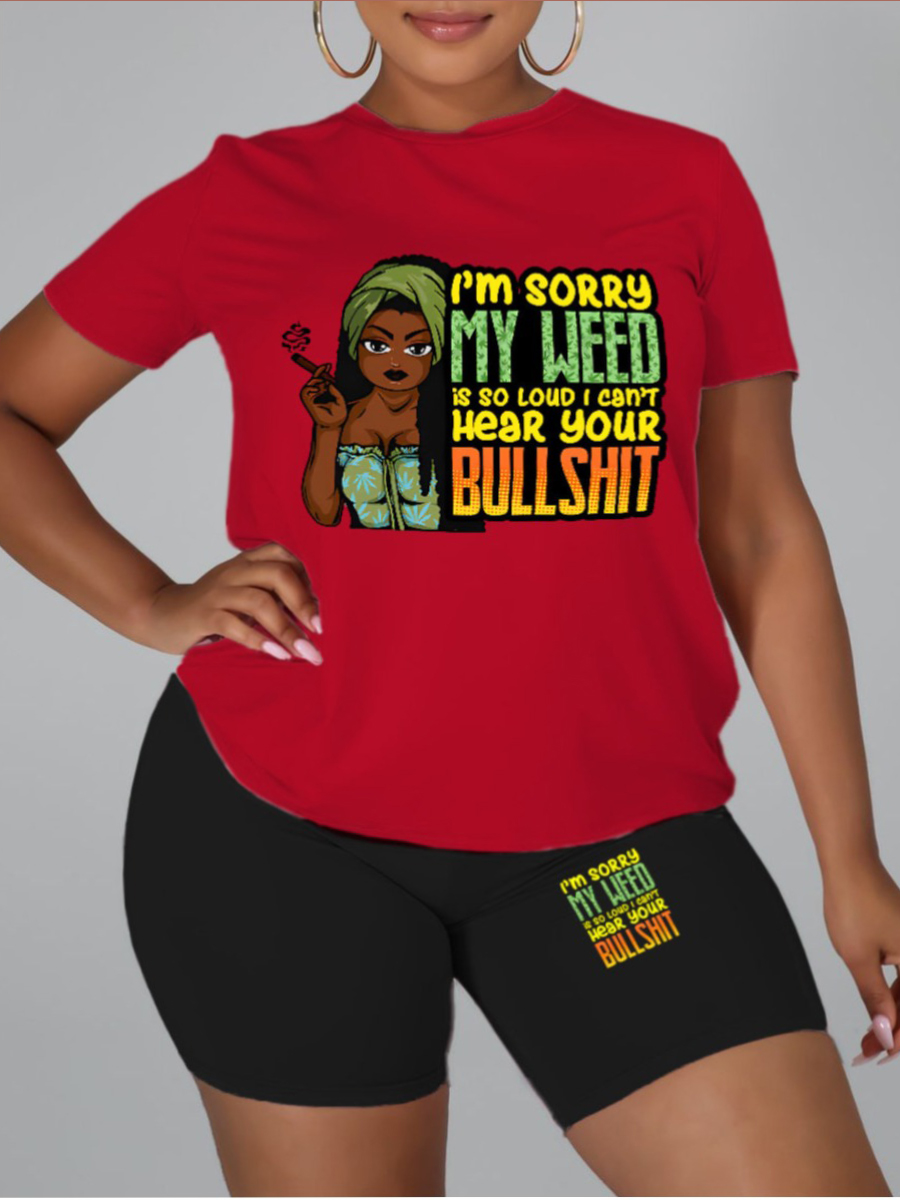 LW Plus Size Figure So Loud Letter Print Shorts Set
