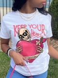 LW Heart Skull Head Letter Print T-shirt