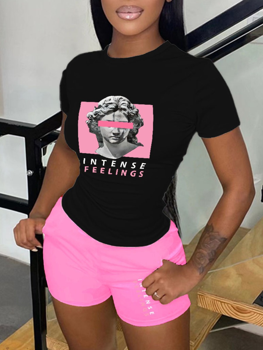 LW Figure Intense Feeling Letter Print Shorts Set