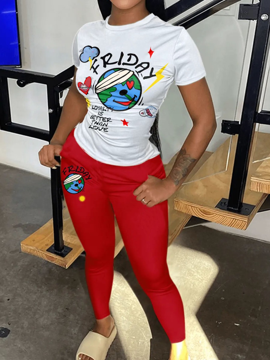 LW Loyalty Is Better Than Love Cartoon Print Pants Set