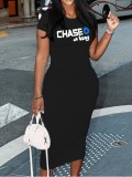 LW Chase A Bag Letter Print Bodycon Dress