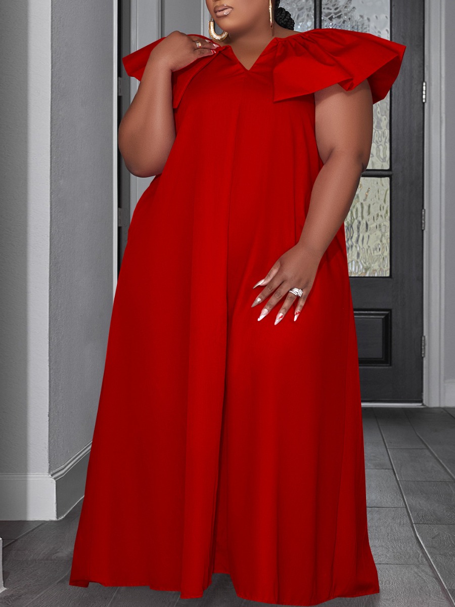 LW Plus Size V Neck Ruffle Design Loose Dress