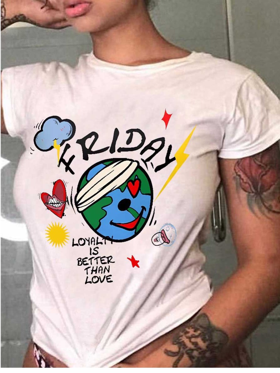 LW Cartoon Letter Print T-shirt
