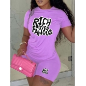 LW Plus Size Rich Over Famous Letter Print Shorts 