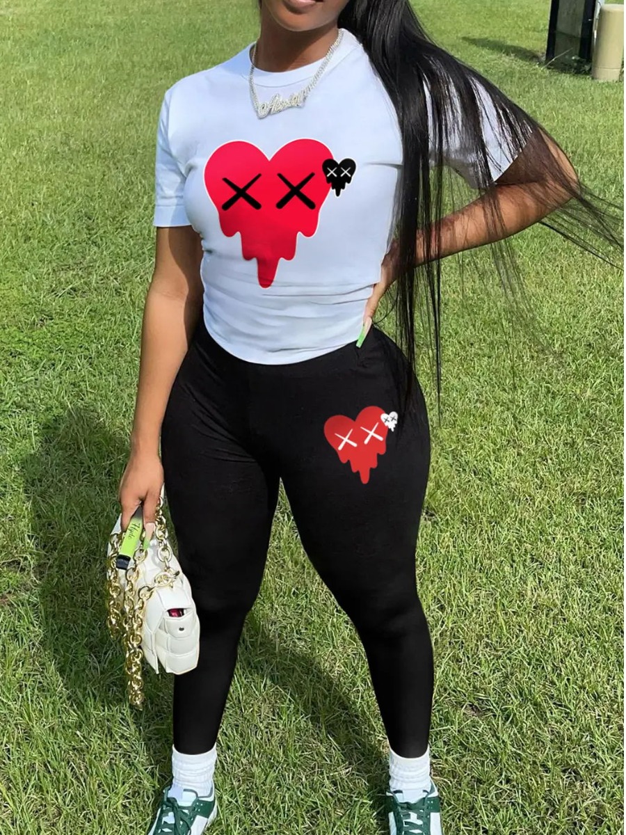 LW Heart Print Stretchy Pants Set