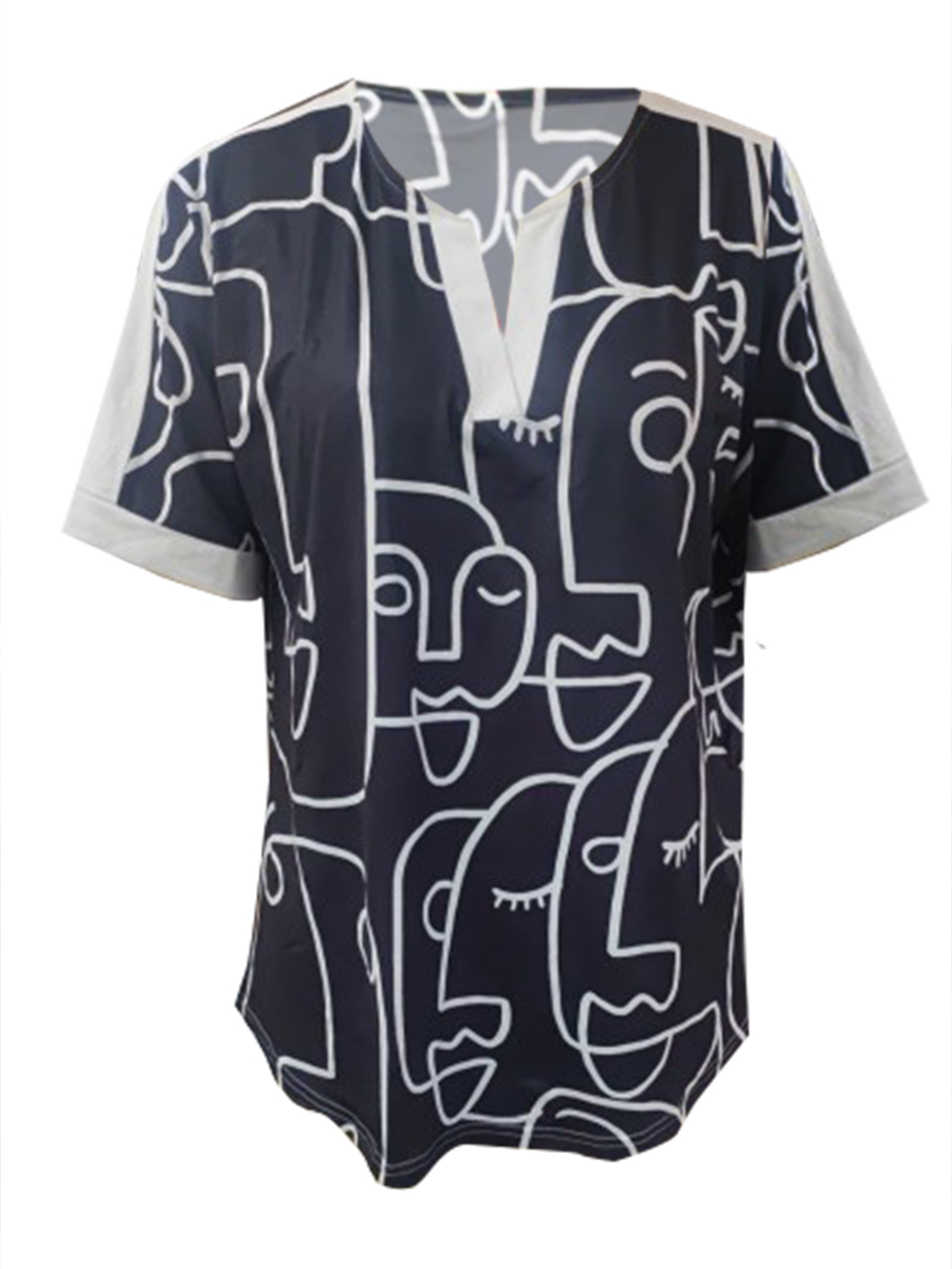 LW V Neck Abstract Print T-shirt