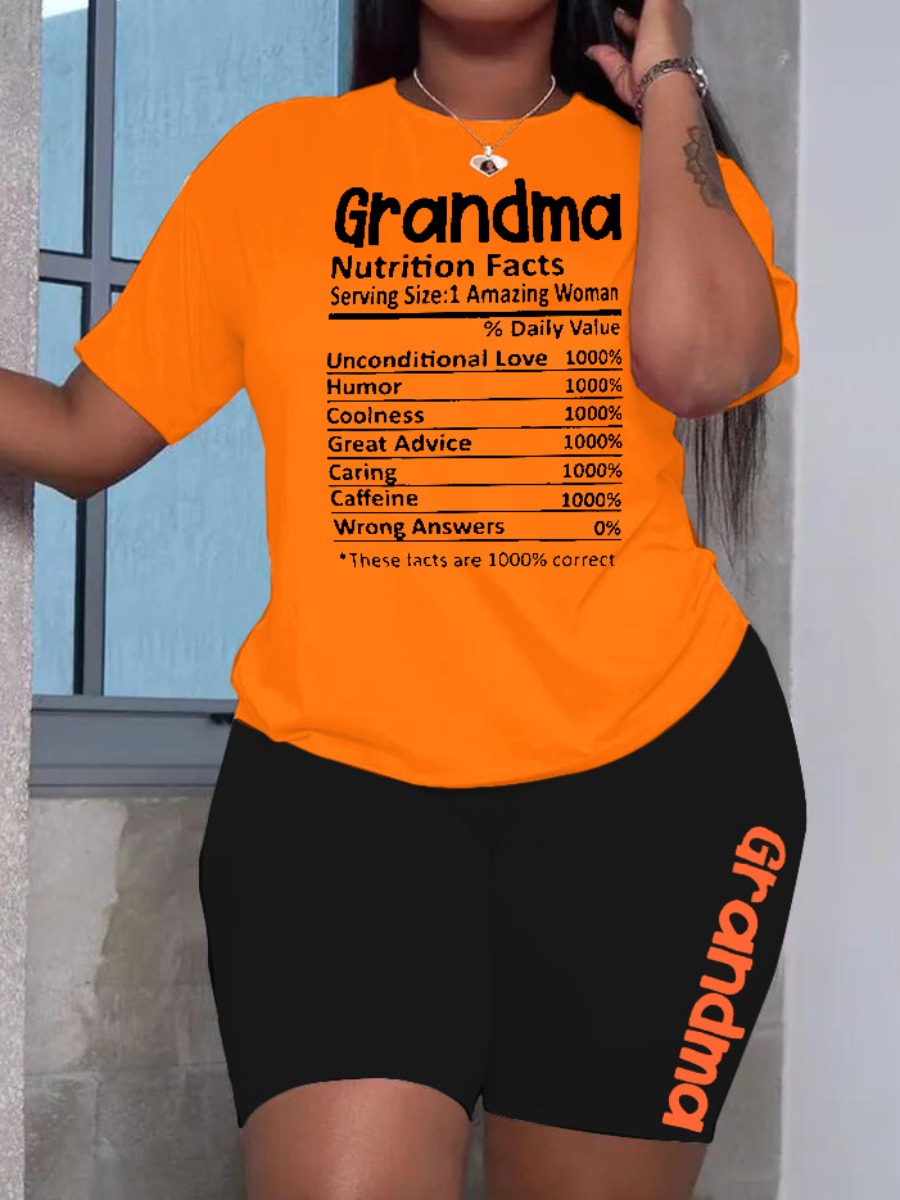 LW Plus Size Nutrition Facts Letter Print Shorts Set