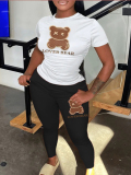 LW Plus Size Cartoon Lover Bear Letter Print Pants Set