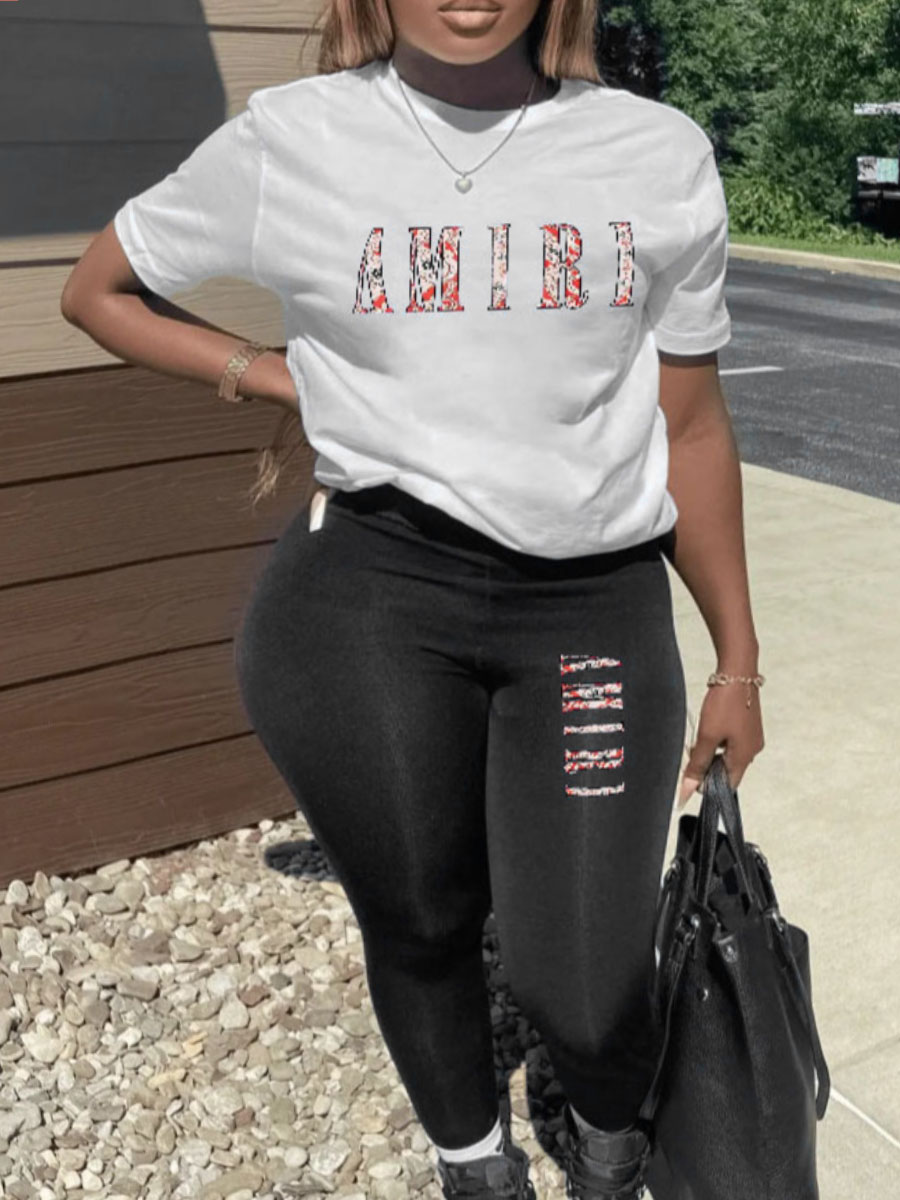 LW Plus Size Letter Print Skinny Pants Set
