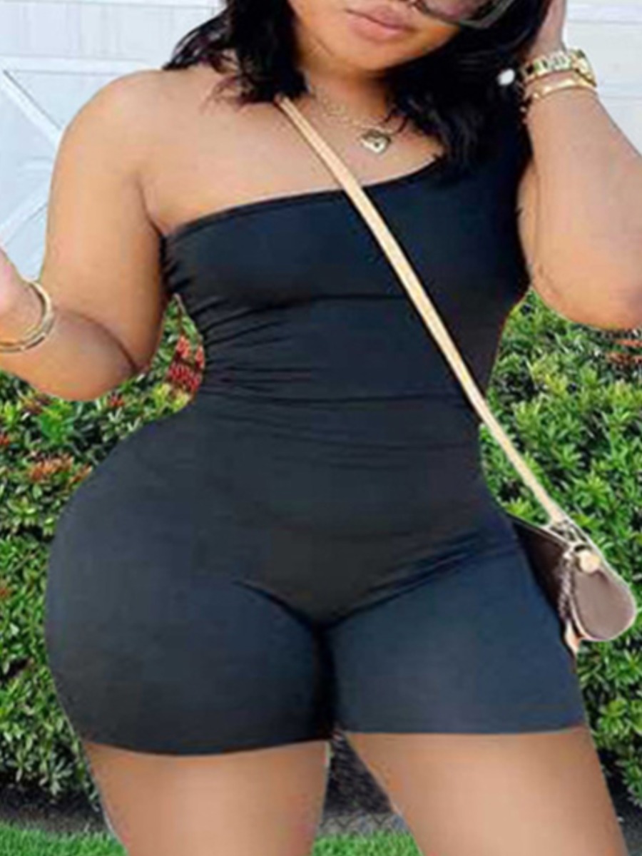 LW SXY Plus Size One Shoulder Skinny Stretchy Romper