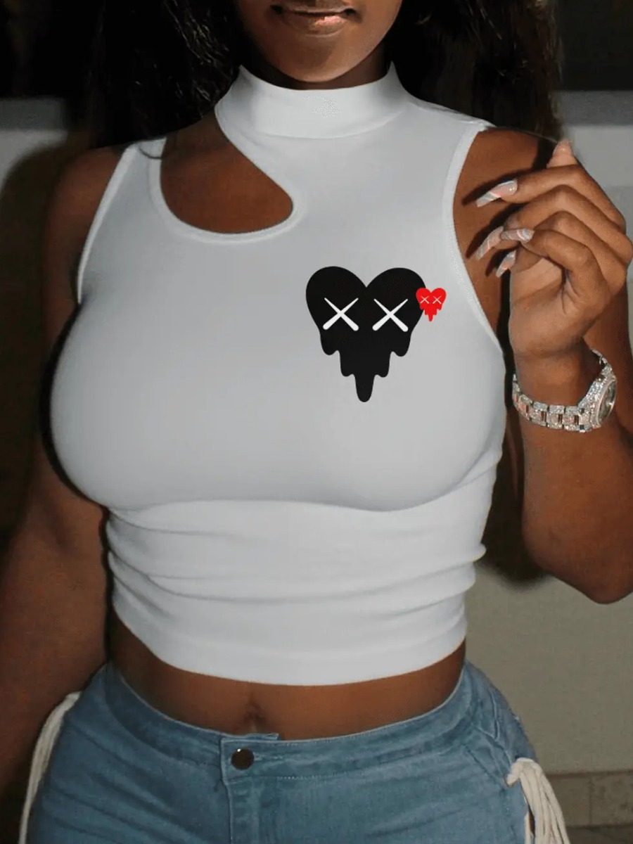 LW COTTON Heart Print Cut Out Camisole