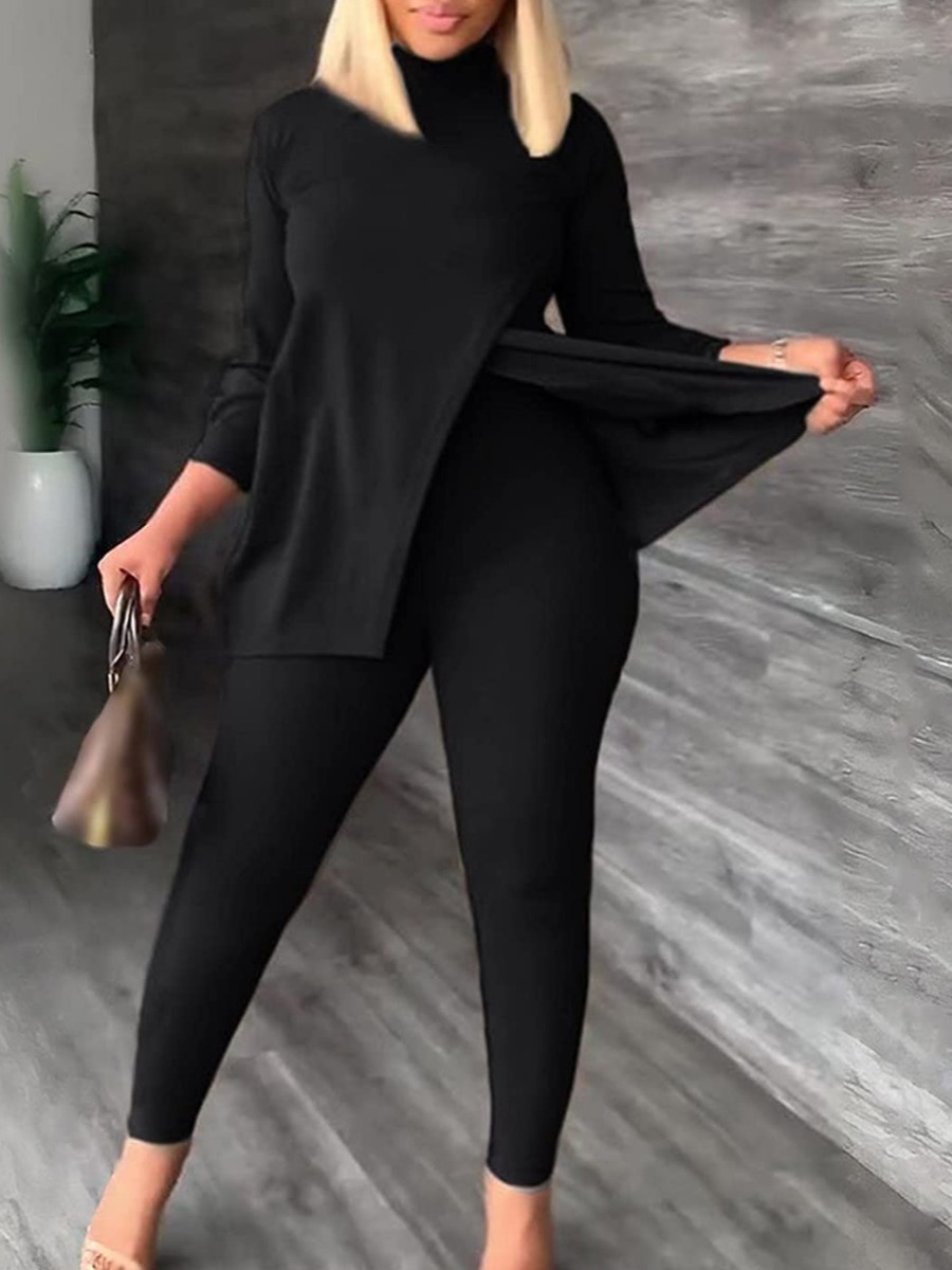 LW BASICS Plus Size Turtleneck Split Pants Set