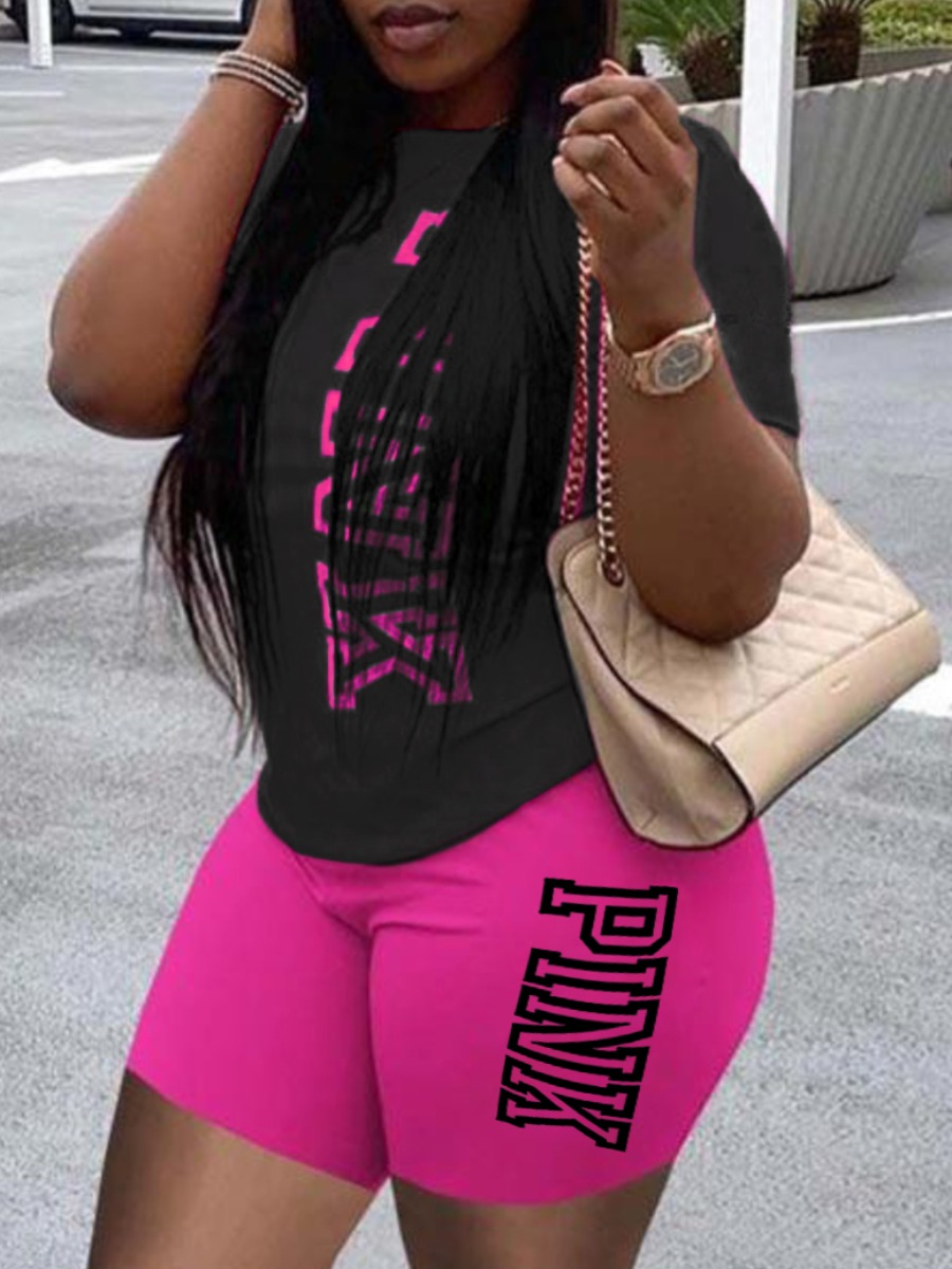 LW Plus Size Pink Letter Print Shorts Set